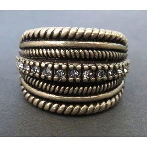 New Premier Designs Ring "Noble" Pave Swarovski Rope Design. Antiqued Gold Sz 8